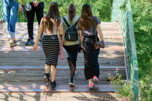 Girls on a bridge in the park